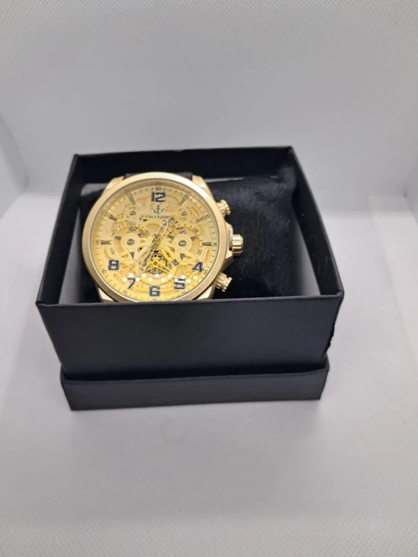 Relógio Masculino Skeleton Gold Premium – Pulseira em Couro