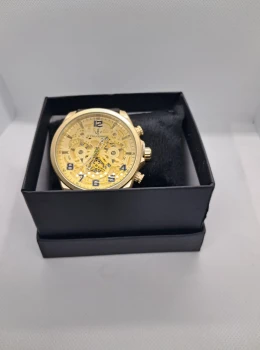 Relógio Masculino Skeleton Gold Premium – Pulseira em Couro