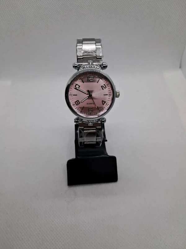 Relógio Feminino Prata com Mostrador Rosa