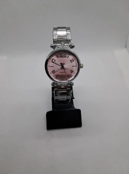 Relógio Feminino Prata com Mostrador Rosa