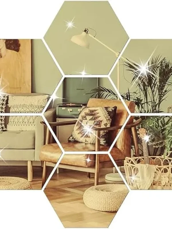 Espelho de parede acrílico hexagonal dourado de 6 peças