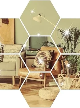 Espelho de parede acrílico hexagonal dourado de 6 peças