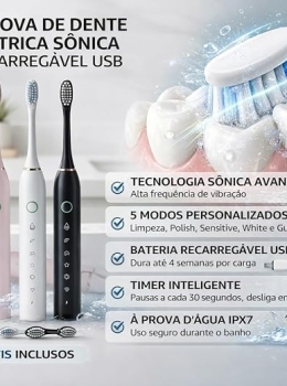 Escova de Dente Elétrica Recarregável Multifunção