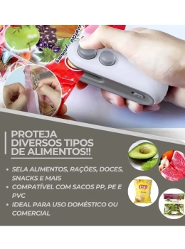 Mini Seladora Recarregável 2 em 1 Corta e Sela