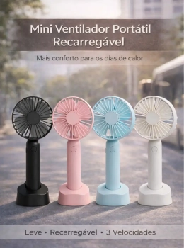 Mini Ventilador Portátil USB Recarregável 3 Velocidades