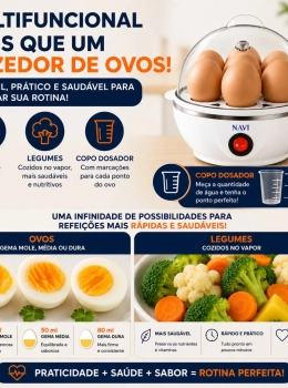 Cozedor Elétrico Portátil para Ovos e Legumes