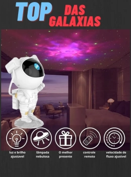 Luminária Astronauta Projetor Galáxia Luz Noturna