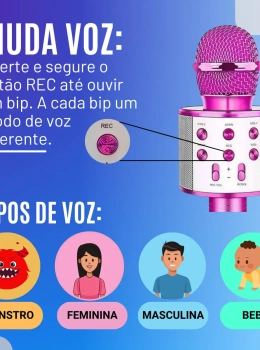Microfone Bluetooth Infantil Sem Fio Colorido