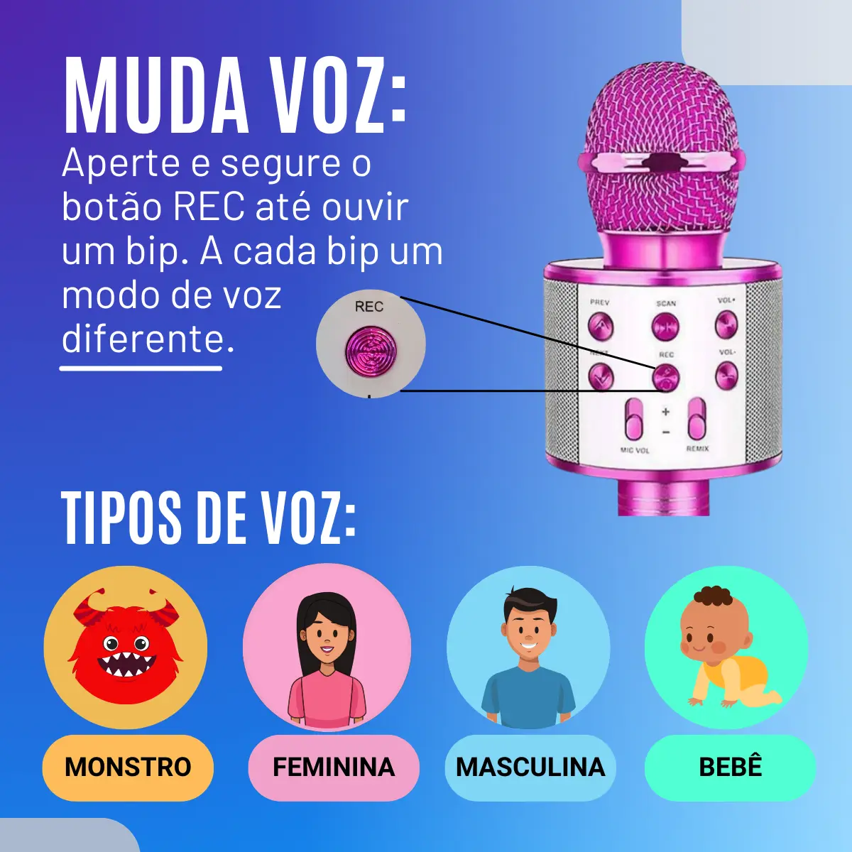 Microfone Bluetooth Infantil Sem Fio Colorido