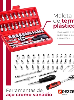 Kit Ferramentas Quicko 46 Peças Soquetes e Chaves