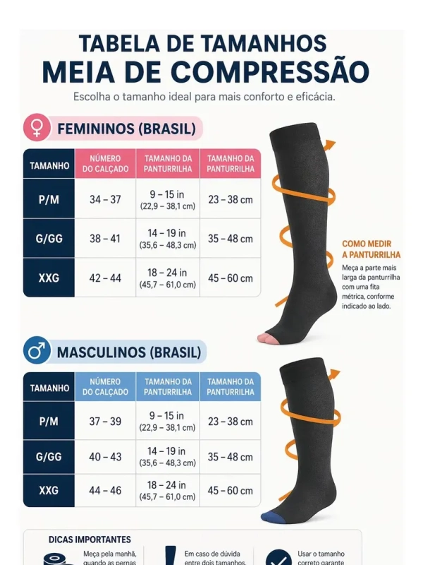 Meia Compressão 3/4 Unissex Alta Pressão Par