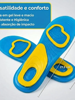 Palmilha Ortopédica Gel Silicone Anti Impacto Azul