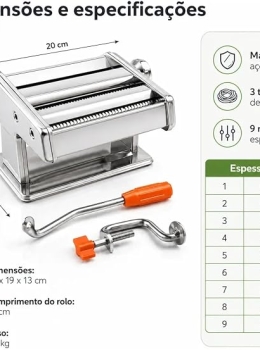 Máquina de Macarrão Inox com Manivela Profissional