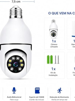 Câmera IP Lâmpada 360° WiFi Full HD 1080p