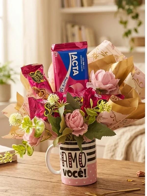 Buquê Floral Decorativo na Caneca Colorida