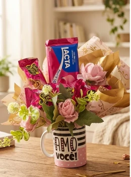 Buquê Floral Decorativo na Caneca Colorida