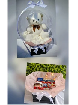 Cesta com urso de pelúcia