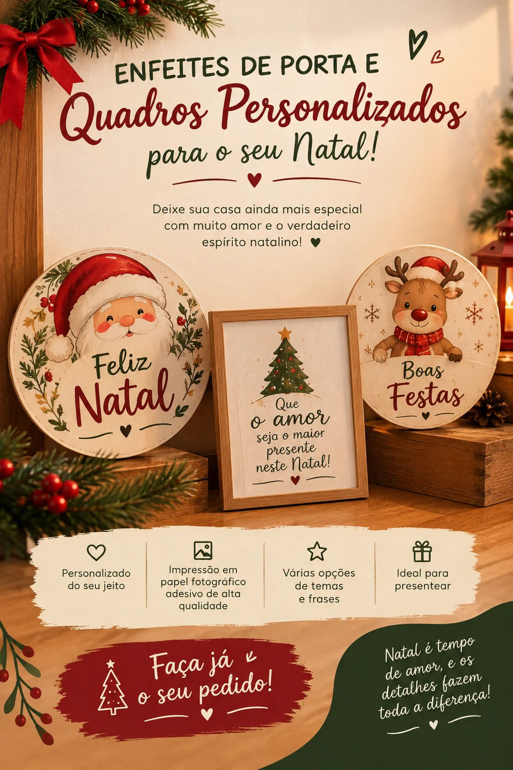 Quadros Natalinos Decorativos Circular e Retangular