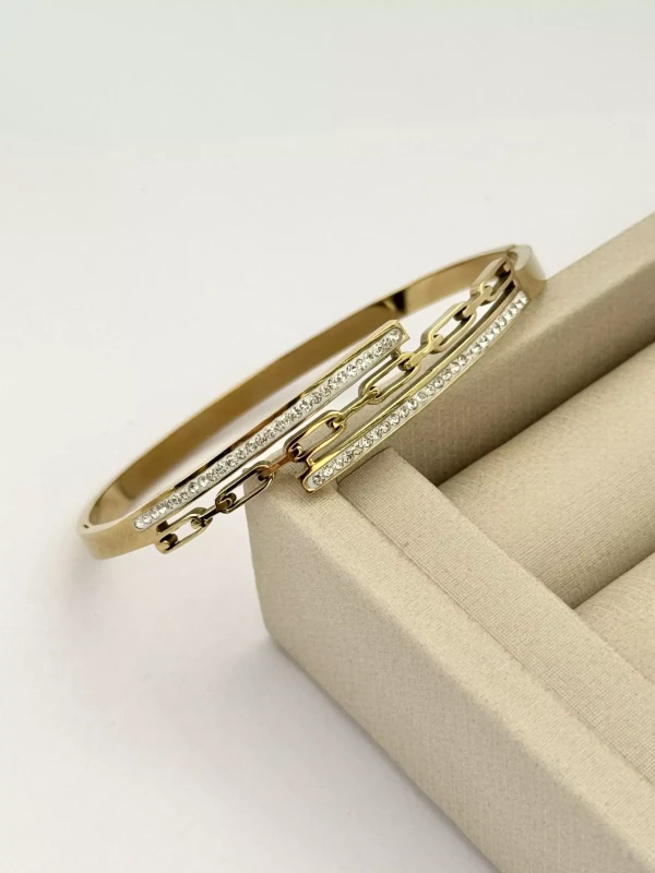 Pulseira Bracelete Inox Aro Triplo C/ Strass