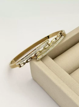 Pulseira Bracelete Inox Aro Triplo C/ Strass