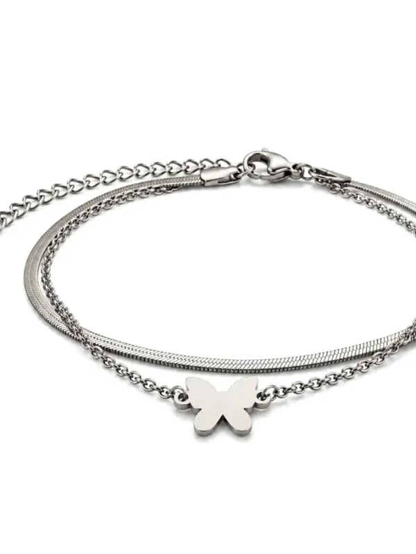 Pulseira Dupla Borboleta - Aço Inox