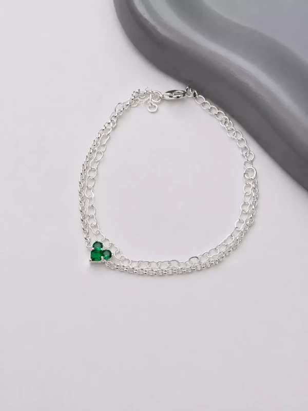 Pulseira Dupla Coração Esmeralda