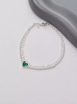 Pulseira Dupla Coração Esmeralda