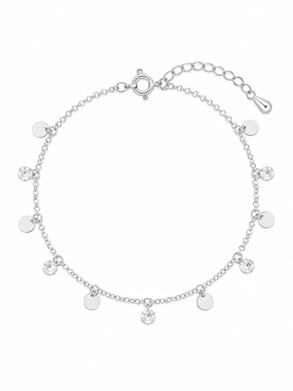Pulseira medalinhas zircônias- Prata