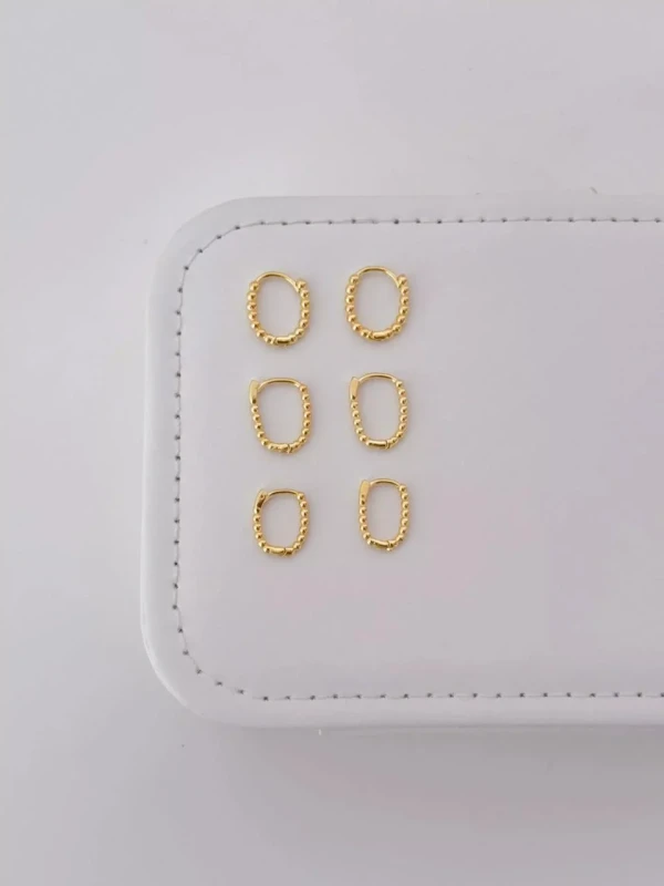 Trio argolinhas oval bolinhas- Ouro