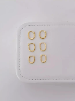 Trio argolinhas oval bolinhas- Ouro