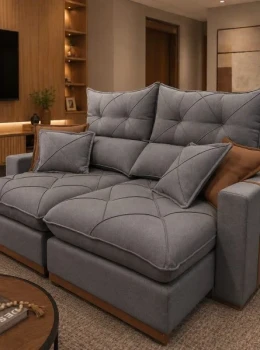 SOFÁ GRAN BELLO PLUS 2.10 RETRÁTIL E RECLINÁVEL – MOLAS ENSACADAS E 04 ALMOFADAS