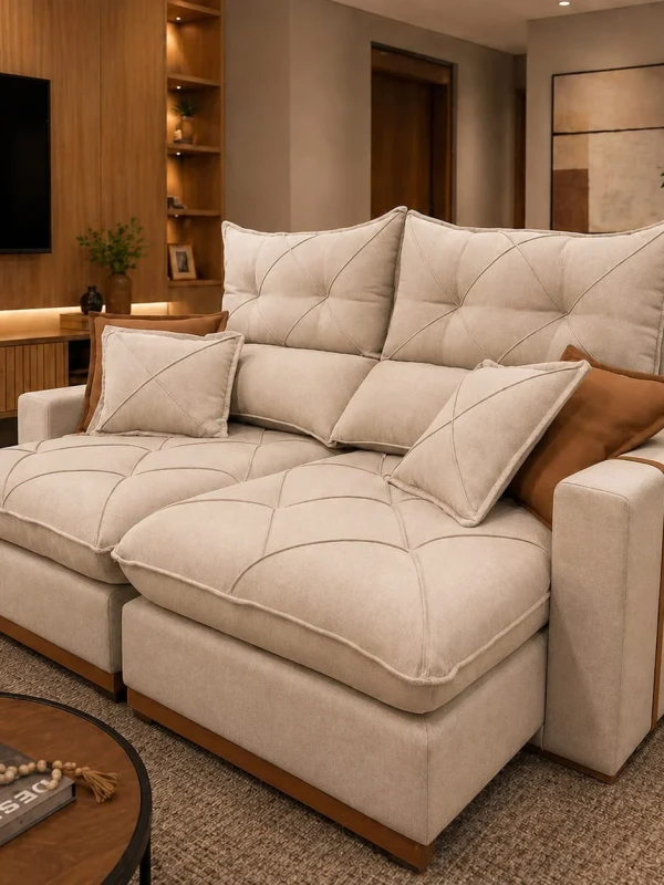 SOFÁ GRAN BELLO PLUS 2.10 RETRÁTIL E RECLINÁVEL – MOLAS ENSACADAS E 04 ALMOFADAS