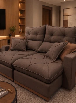 SOFÁ GRAN BELLO PLUS 2.10 RETRÁTIL E RECLINÁVEL – MOLAS ENSACADAS E 04 ALMOFADAS