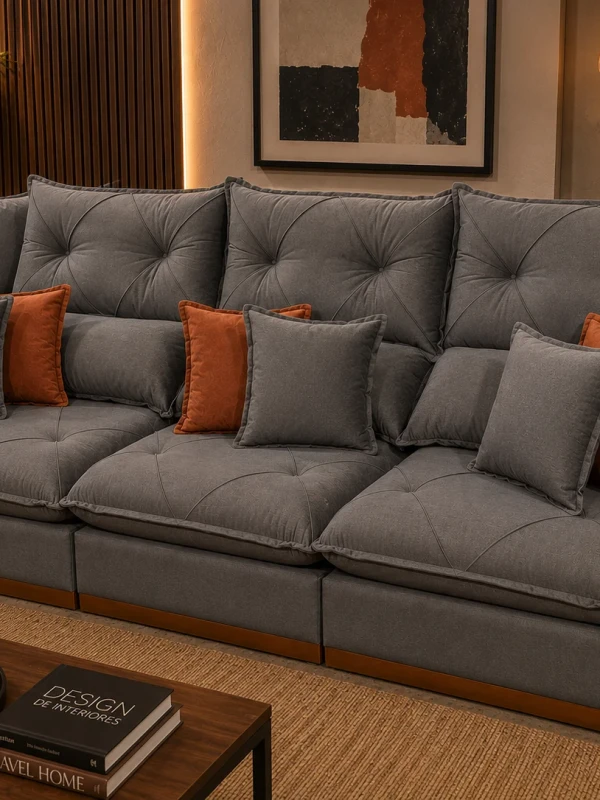 SOFÁ GRAN BELLO PLUS 2.90 RETRÁTIL E RECLINÁVEL – MOLAS ENSACADAS E 06 ALMOFADAS