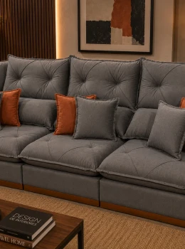 SOFÁ GRAN BELLO PLUS 2.90 RETRÁTIL E RECLINÁVEL – MOLAS ENSACADAS E 06 ALMOFADAS