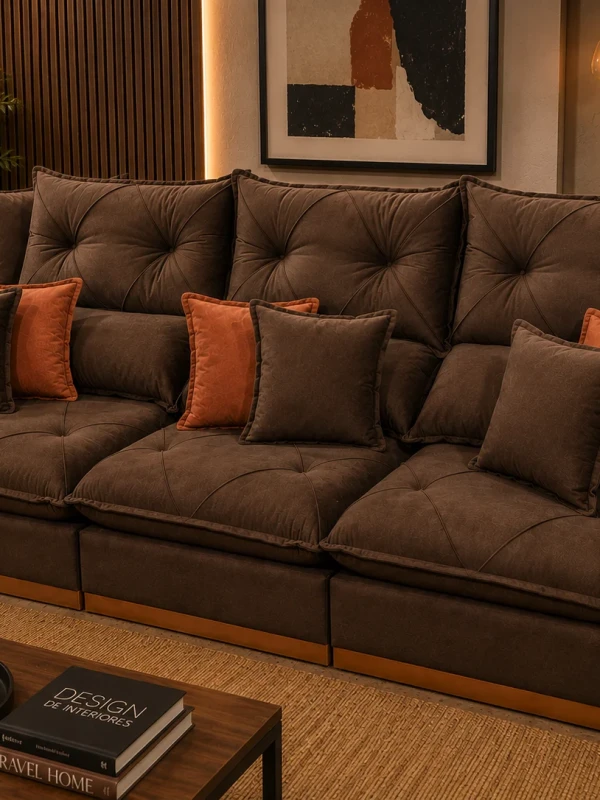 SOFÁ GRAN BELLO PLUS 2.90 RETRÁTIL E RECLINÁVEL – MOLAS ENSACADAS E 06 ALMOFADAS