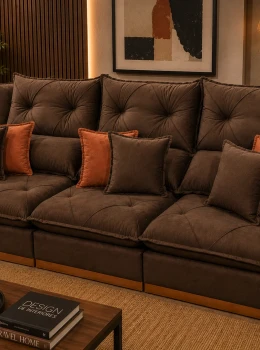 SOFÁ GRAN BELLO PLUS 2.90 RETRÁTIL E RECLINÁVEL – MOLAS ENSACADAS E 06 ALMOFADAS