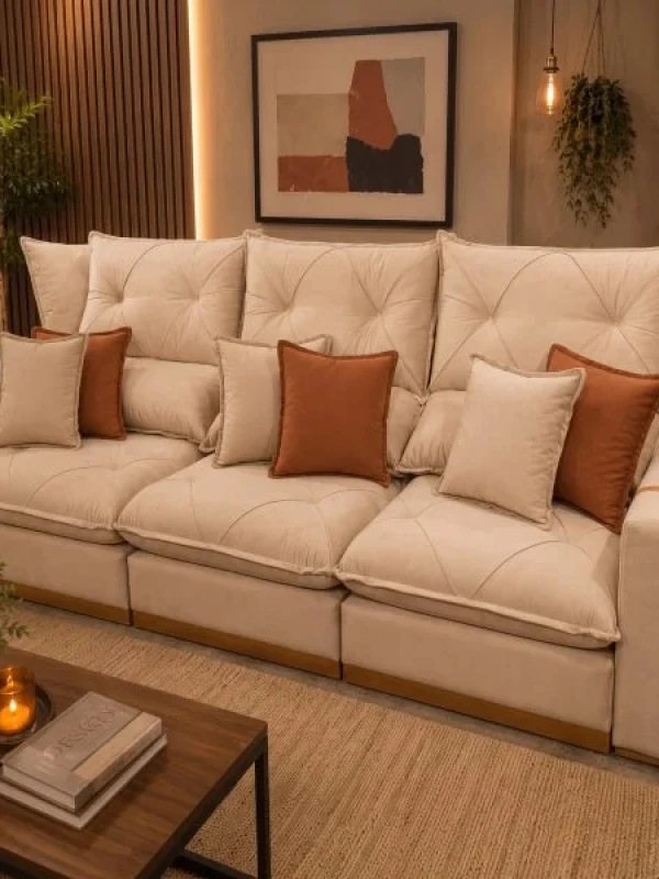SOFÁ GRAN BELLO PLUS 2.90 RETRÁTIL E RECLINÁVEL – MOLAS ENSACADAS E 06 ALMOFADAS