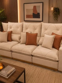 SOFÁ GRAN BELLO PLUS 2.90 RETRÁTIL E RECLINÁVEL – MOLAS ENSACADAS E 06 ALMOFADAS