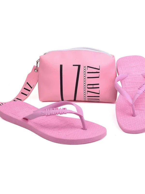Kit chinelo Luiza Liz e necessaire bolsa de mão pequena kit dia a dia blogueira