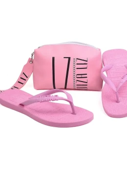 Kit chinelo Luiza Liz e necessaire bolsa de mão pequena kit dia a dia blogueira