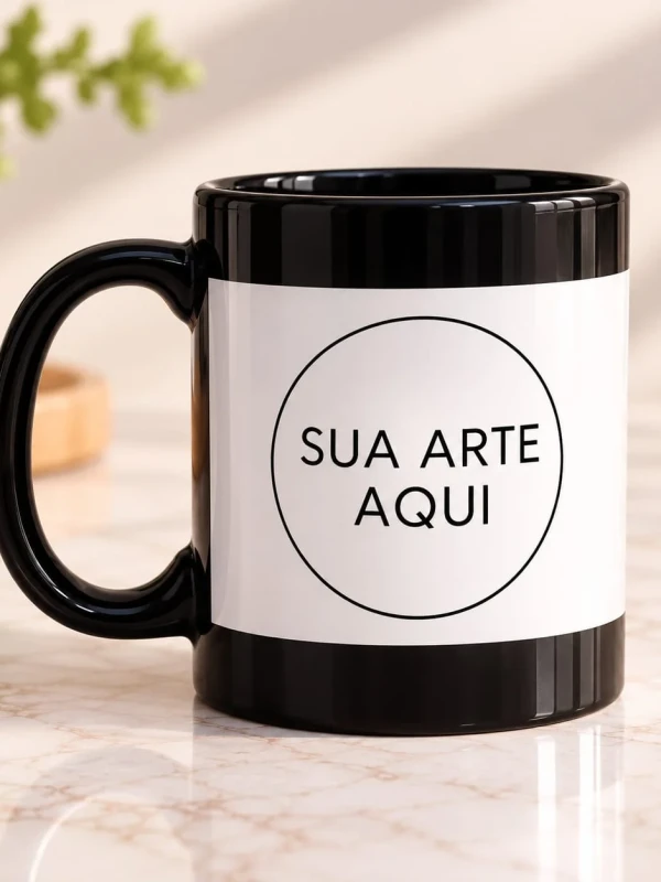 Caneca Preta com Tarja Branca Personalizada — Crie Sua Arte