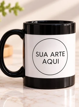 Caneca Preta com Tarja Branca Personalizada — Crie Sua Arte