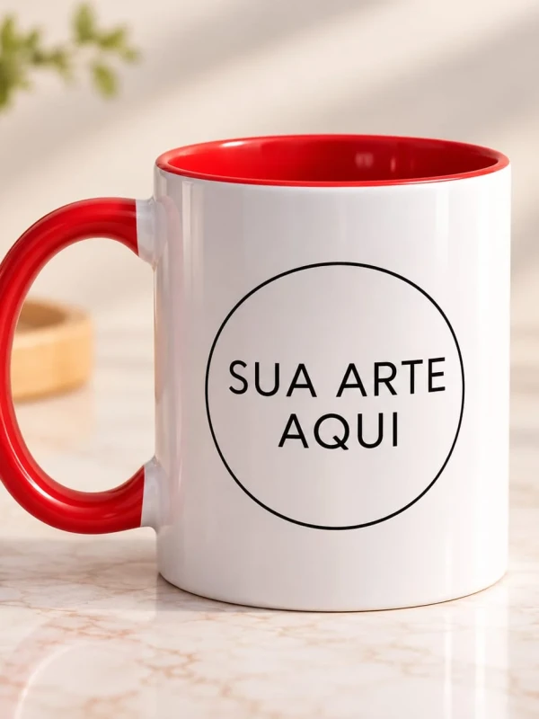 Caneca Branca com Alça e Interior Vermelhos Personalizada