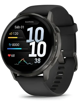 Relógio Garmin Venu 4 Preto 45mm Pulseira Extra de Couro
