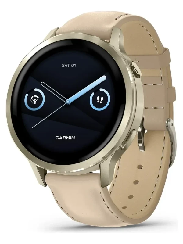 Relógio Garmin Venu 4 Lunar Gold 41mm Couro