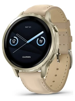 Relógio Garmin Venu 4 Lunar Gold 41mm Couro