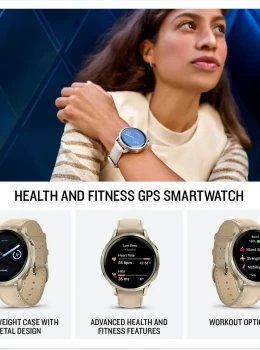 Relógio Garmin Venu 4 Lunar Gold 41mm Couro