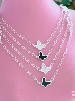 Colar Borboleta Preta Elegante Feminino